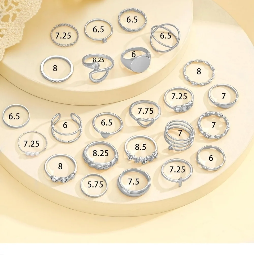 Sterling Silver Tone 24-Piece Women’s Stackable Ring Set